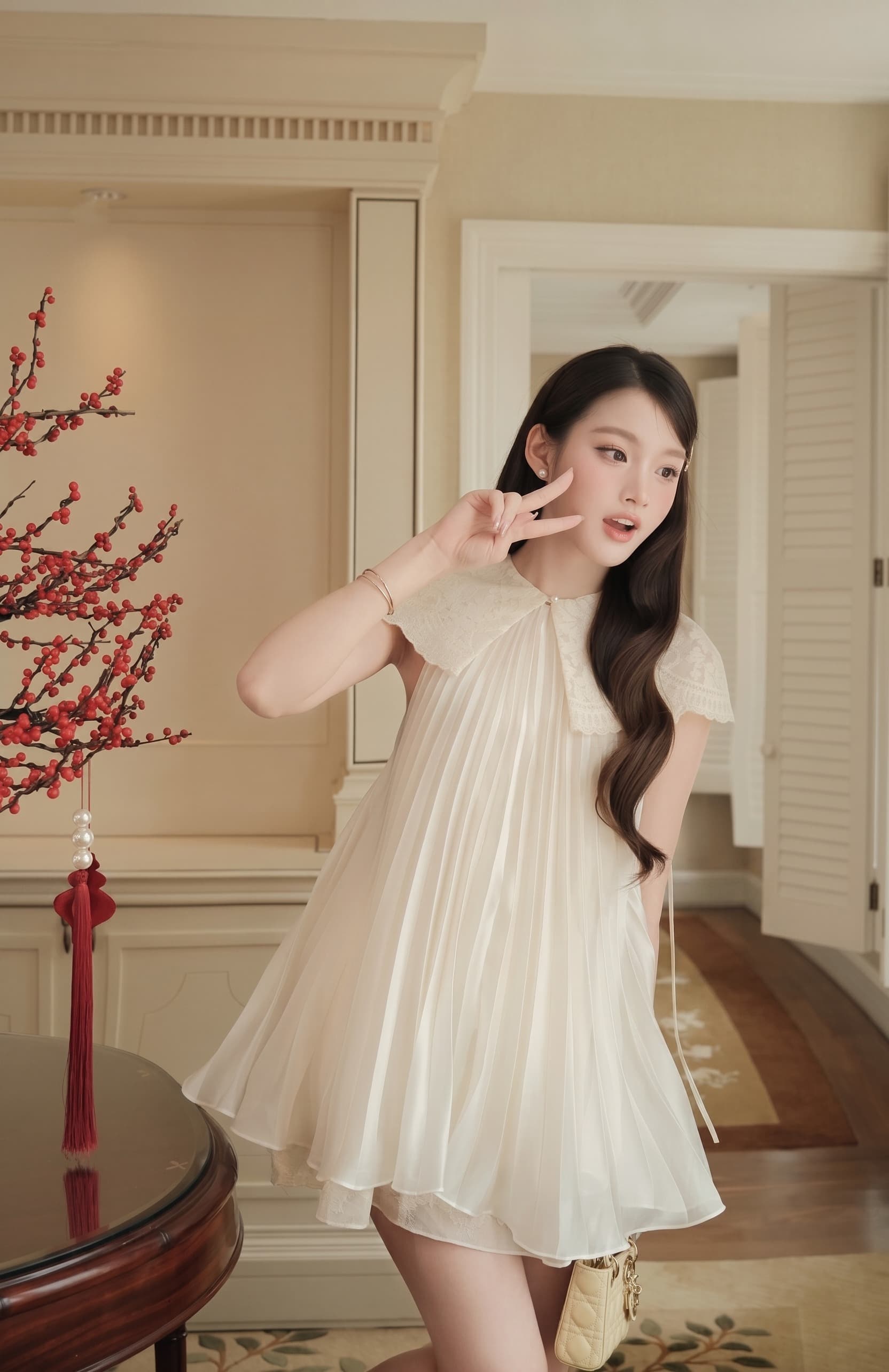 Váy Công Chúa Lụa Trắng Xếp Ly - Swan Princess Dress