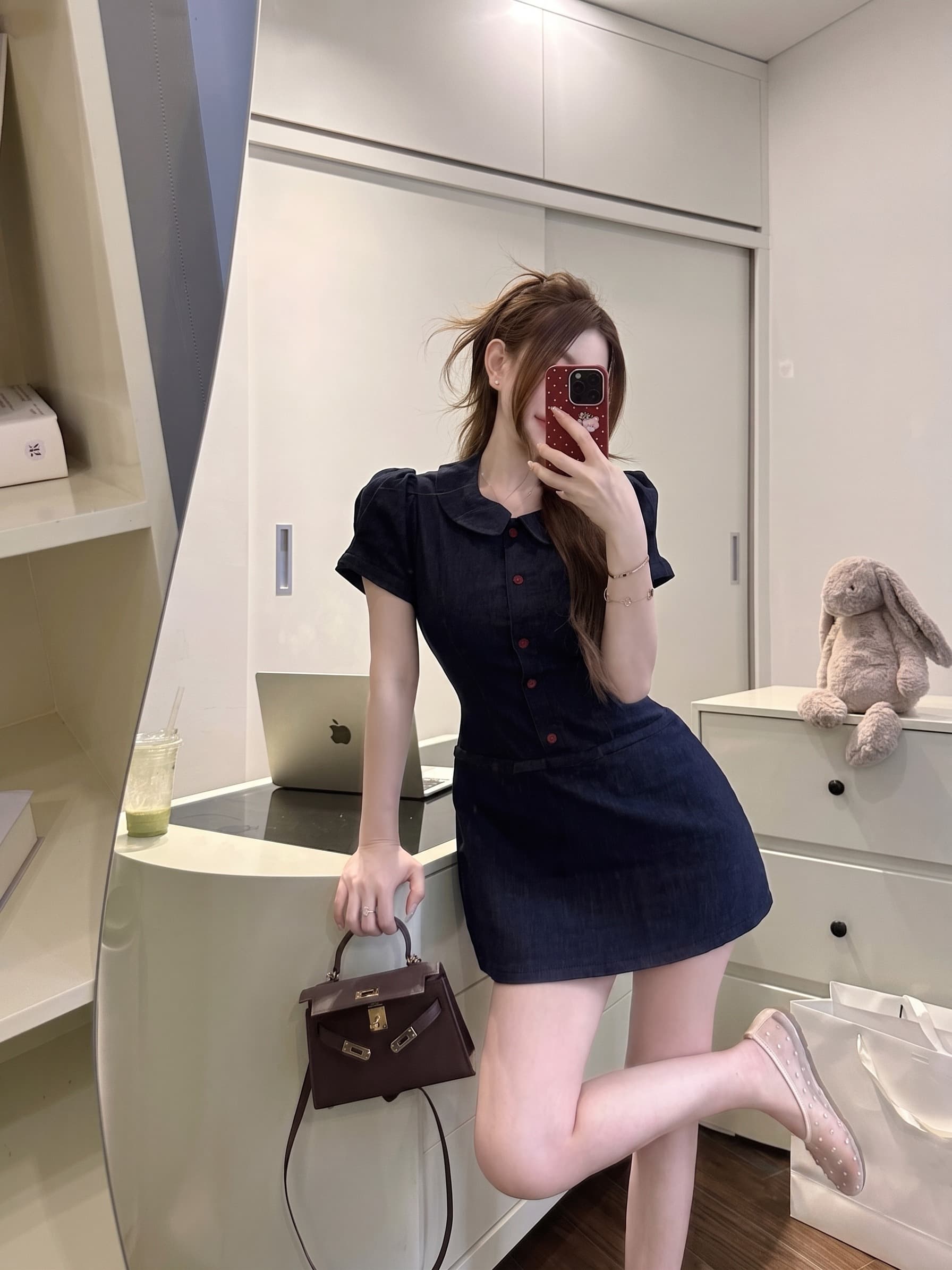 Đầm Denim Cổ Sen Chiết Eo - Midnight Denim Dress