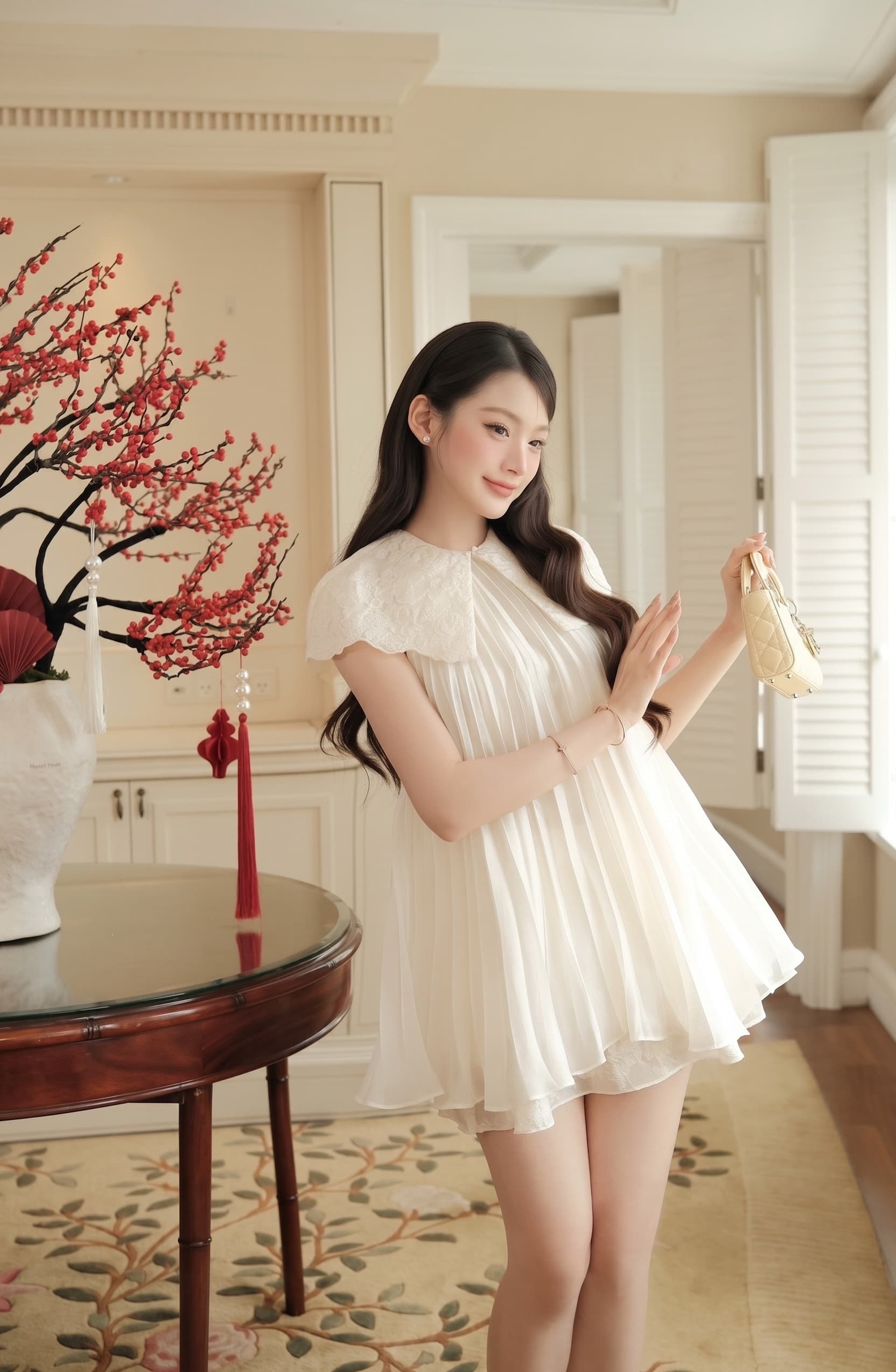 Váy Công Chúa Lụa Trắng Xếp Ly - Swan Princess Dress — chi tiết