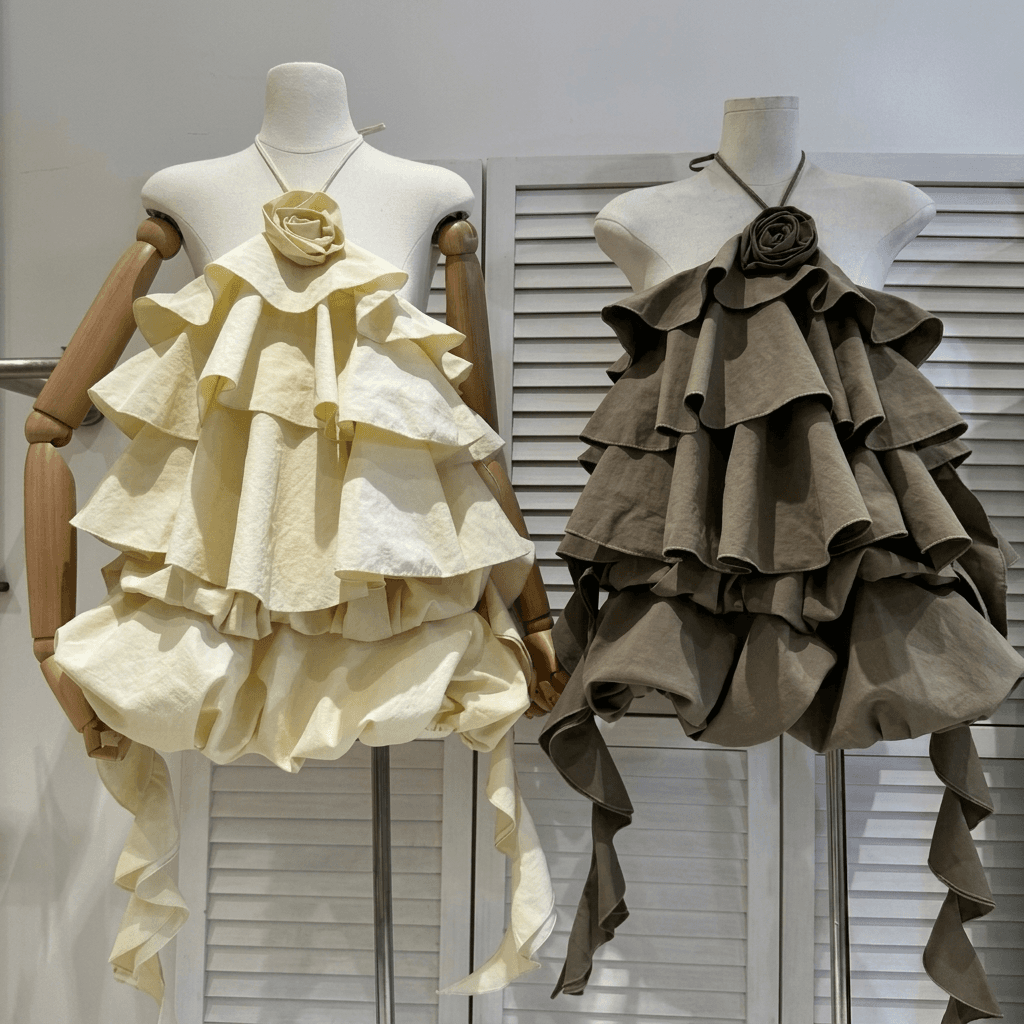 Đầm Cổ Yếm Tầng Đính Hoa Hồng - Chloe Dress — chi tiết